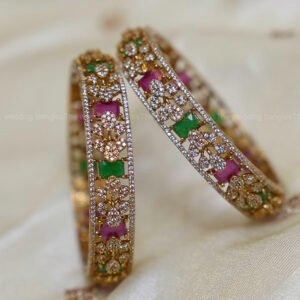 CZ Stone Designer Bangles with Ruby & Emerald Accents