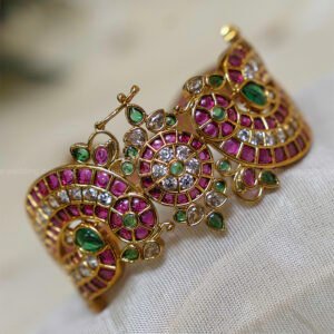Adjustable Peacock Kada with Ruby, Emerald & CZ Stones
