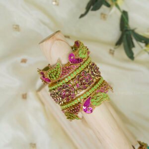 Parrot Motif Kundan Thread Bangle Set