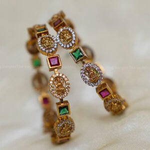 Goddess Lakshmi Antique Bangles with CZ and Multicolour Stones