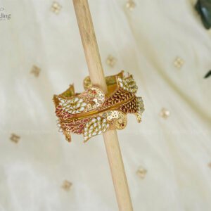 Ivory & Ruby Kundan Parrot Motif Bangle Set