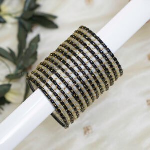 Raindrop Glass Bangles – Black & White Elegance