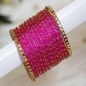 Glass Bangles – Pink Fusion with Golden Borders