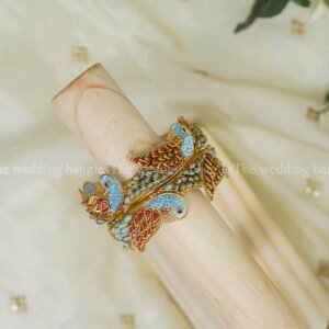 Sky Blue & Maroon Parrot Motif Kundan Bangle Set