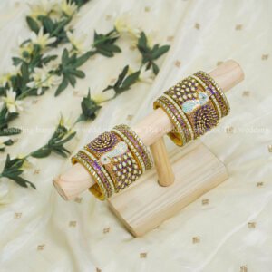 Purple & Mint Green Peacock Kundan Bangle Set