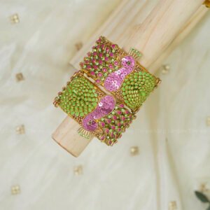 Peacock Garden Kundan Bangle Set