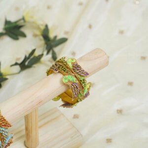 Green & Purple Parrot Motif Kundan Bangle Set