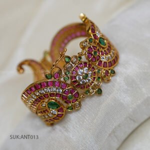 Adjustable Peacock Kada with Ruby, Emerald & CZ Stones