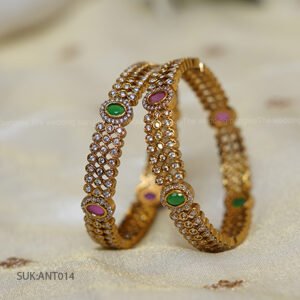Elegant CZ Studded Bangles with Ruby & Emerald Accents