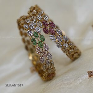 Multicolour Leaf Motif CZ Bangles in Antique Gold Finish
