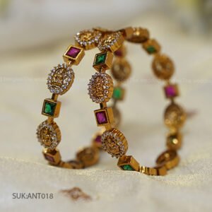 Goddess Lakshmi Antique Bangles with CZ and Multicolour Stones