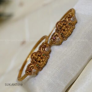 Antique Temple Bangles with Lakshmi & Peacock Motifs