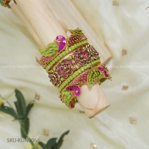 Parrot Motif Kundan Thread Bangle Set