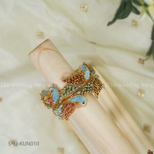 Sky Blue & Maroon Parrot Motif Kundan Bangle Set