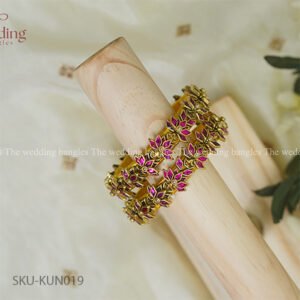 Handmade Floral Bangle Set – Hot Pink & Gold [3d kada]
