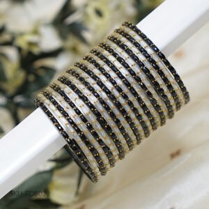 Raindrop Glass Bangles – Black & White Elegance