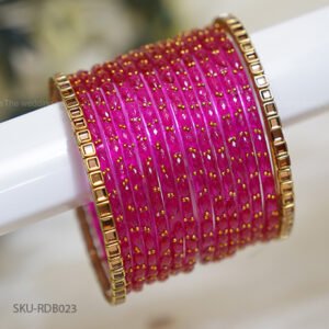 Glass Bangles – Pink Fusion with Golden Borders