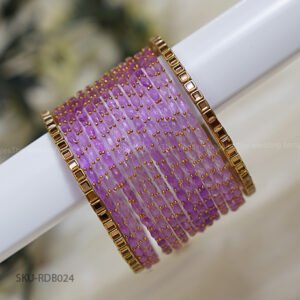 Glass Bangles – Lavender Glow with Golden Borders