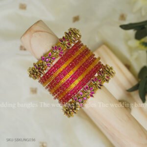 Pink & Orange Glass Bangle Set with Handmade Floral Kada