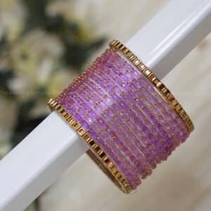 Glass Bangles – Lavender Glow with Golden Borders
