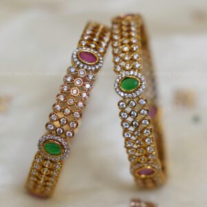 Elegant CZ Studded Bangles with Ruby & Emerald Accents
