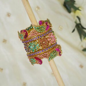 Multicolor Kundan Parrot Motif Thread Bangle Set