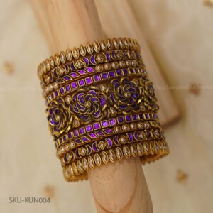 Royal Violet Kundan Floral Kada Set