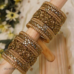 Handmade Gold Floral Kundan Kada Set