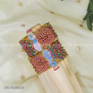 Pink & Blue Peacock Kundan Kada Set