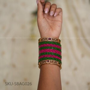 Ruby Emerald Leaf Cut Bangle Set