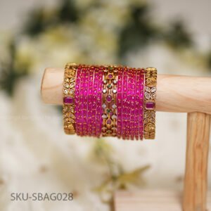 Vanya Leaf Glow & Elegant Gold Stone Bangle Set