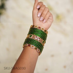 Goddess Lakshmi Antique & Jade Blossom Bangle Set