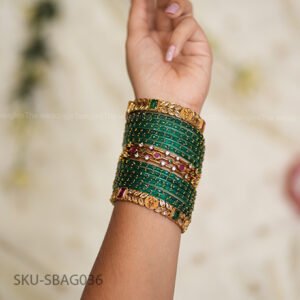 Vanya GREEN Glow & Elegant Gold Stone Bangle Set