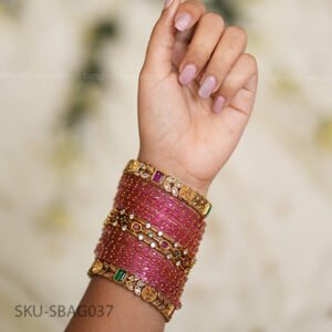 Vanya PEACH Glow & Elegant Gold Stone Bangle Set