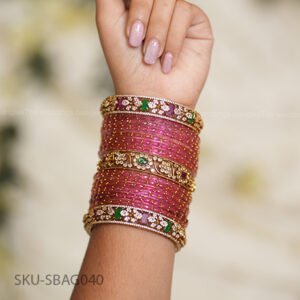 Aarohi  PINK Petal & CZ Stone Designer Bangle Set