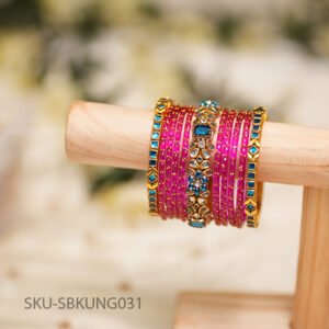 Fuchsia Bloom Kundan Bangle Set