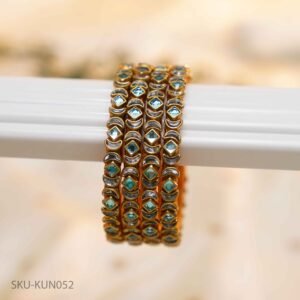 White & Sea Green Glow Kundan Thread Bangles