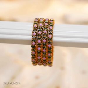 Pastel Pink & Green Glow Kundan Thread Bangles