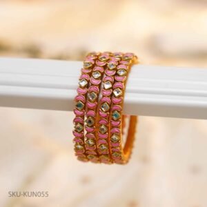 Pastel Pink & white Glow Kundan Thread Bangles