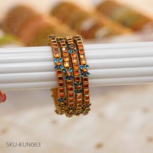 Orange & Blue Glow Kundan Bangles