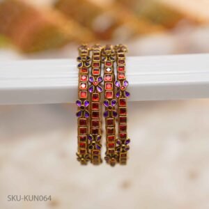 Red & Purple Glow Kundan Bangles