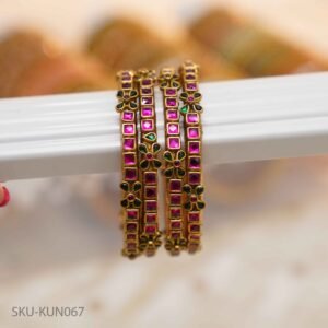 Pink & Green Glow Kundan Bangles