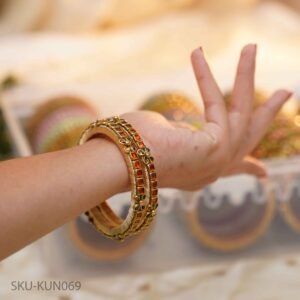 Orange & gold Glow Kundan Bangles