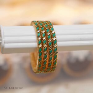 Teal Glow Kundan Bangles