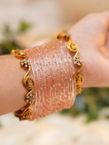 Coral charm CZ bangle set