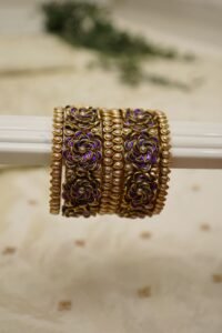 Violet Pearl Lotus Kundan Bangles