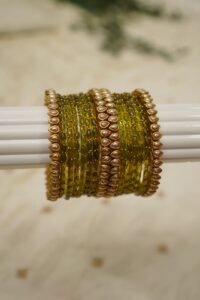 Olive Glow Pearl Kundan Glass Bangle Set
