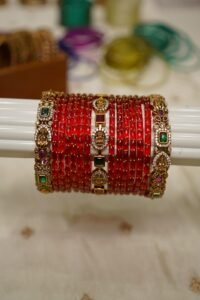 Swarnaratna Glow Antique CZ Red Bangle Set